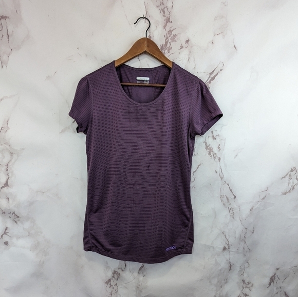 Marmot Shirt Womens Small Purple Short Sleeve Hiking Camp Round Neck - Picture 1 of 13